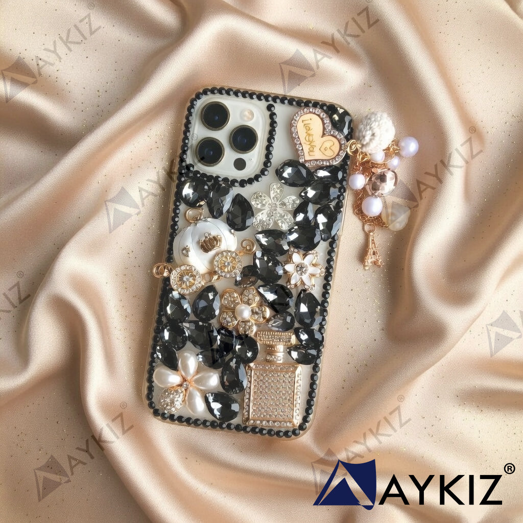 3D Bling Luxury Shiny Crystal Rhinestone Diamond Back Cover with Attractive keychain with Cutee toy car & Attractive Key Chain for IPhone 12 Pro Max (6.7 Inch)