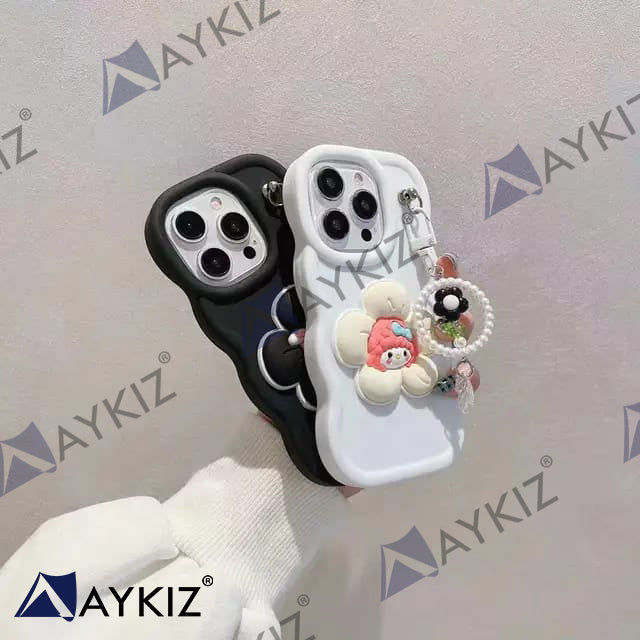 Creative Flower Design with Keychain Soft Case Protective Back Cover for iPhone 16 Series