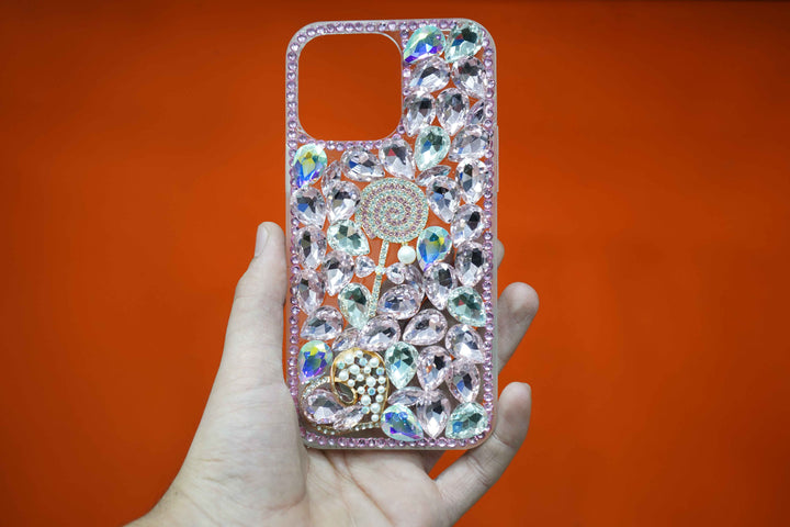 Candy 3D Glitter Bling Sparkle Case Luxury Round Mirror Shiny Crystal Rhinestone Diamond Cover Bumper Clear Glitter Case For Girls