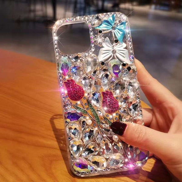 Butterfly Colourful 3D Glitter Bling Sparkle Case Luxury Rose Shiny Crystal Rhinestone Diamond Bumper Clear Glitter Case For Girls