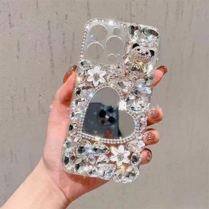 3D Glitter Bling Sparkle Case Luxury Heart Mirror Shiny Crystal Rhinestone Diamond Bumper Clear Glitter Case For Girls