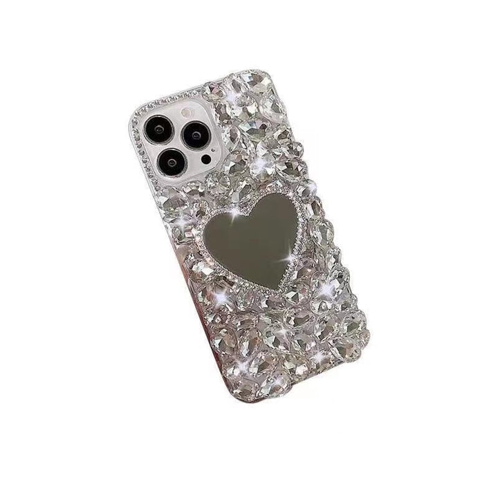 3D Glitter Bling Sparkle Case Luxury Heart Mirror Shiny Crystal Rhinestone Diamond Bumper Clear Glitter Case For Girls