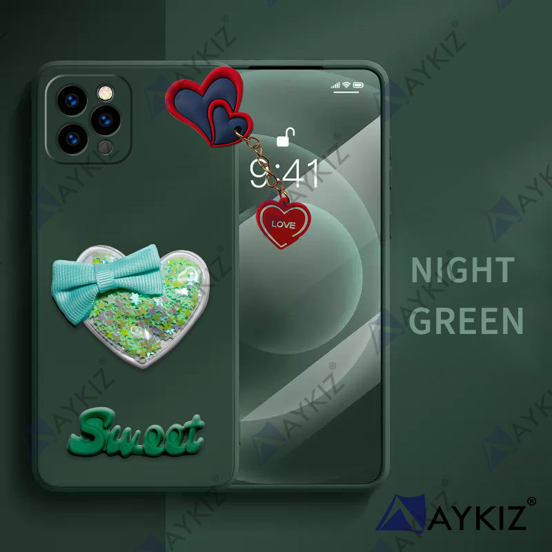 Aykiz Soft Heart Keychain Star Glitter Back Cover for IPhone 13 Pro