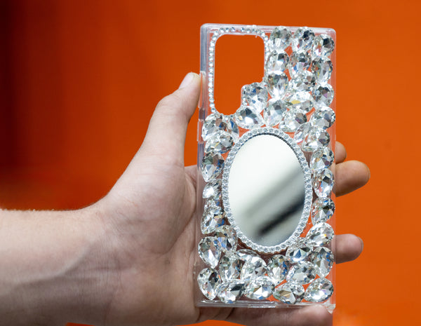3D Glitter Bling Sparkle Case Luxury Round Mirror Shiny Crystal Rhinestone Diamond Bumper Clear Glitter Case For Girls