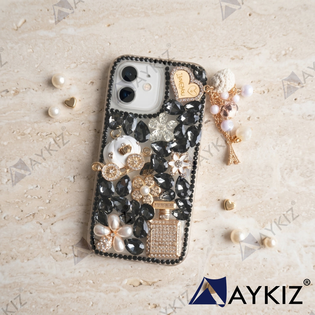 3D Bling Luxury Shiny Crystal Rhinestone Diamond Back Cover with Attractive keychain with Cutee toy car & attractive Key Chain for IPhone 11 (6.1 Inch)