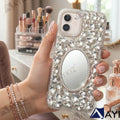 3D Bling Sparkle Luxury Round Mirror Shiny Crystal Rhinestone Diamond Case for IPhone 11