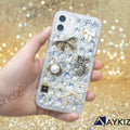 3D Bling Sparkle Luxury Ribbon Bow Crystal Rhinestone Diamond Back Case for IPhone 11 (6.1 Inch)