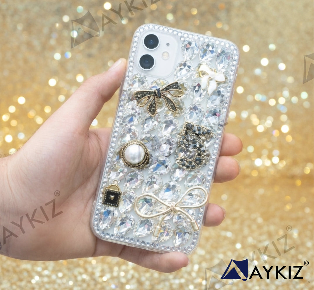 3D Bling Sparkle Luxury Ribbon Bow Crystal Rhinestone Diamond Back Case for IPhone 11 (6.1 Inch)
