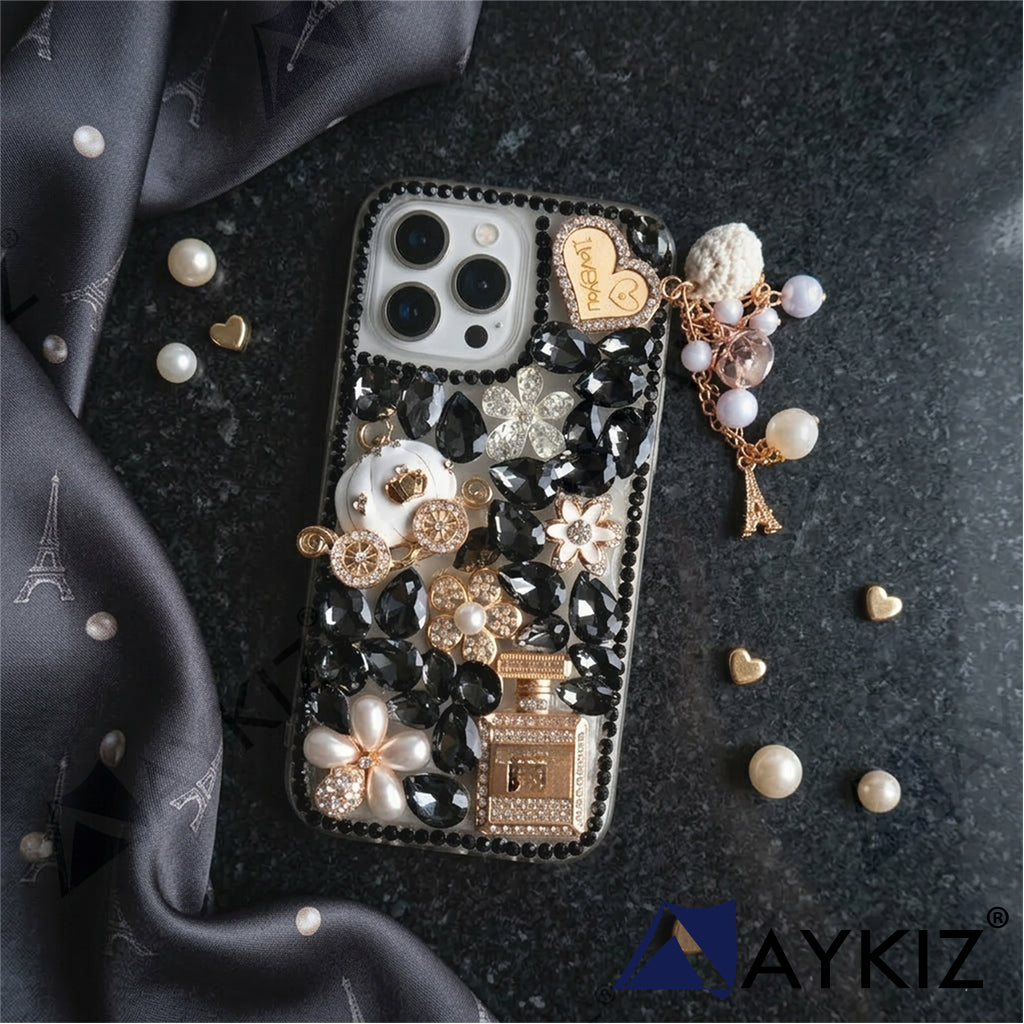 3D Bling Luxury Shiny Crystal Rhinestone Diamond Back Cover with Attractive keychain with Cutee toy car & attractive Key Chain for IPhone 11 Pro (5.8 Inch)
