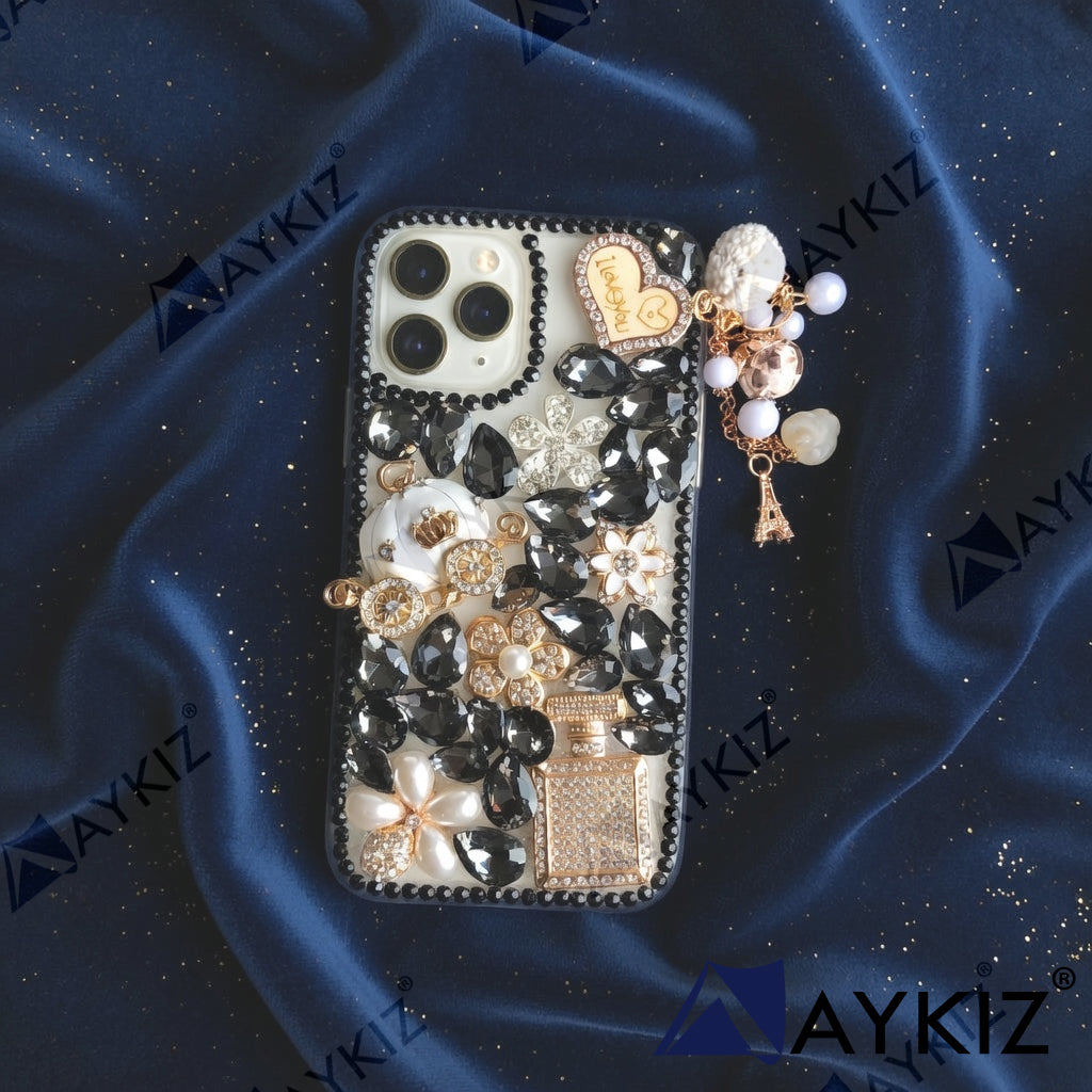 3D Bling Luxury Shiny Crystal Rhinestone Diamond Back Cover with Attractive keychain with Cutee toy car & attractive Key Chain for IPhone 11 Pro (5.8 Inch)