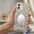 3D Bling Sparkle Luxury Round Mirror Shiny Crystal Rhinestone Diamond Case for IPhone 12 (6.1 Inch)