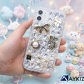 3D Bling Sparkle Luxury Ribbon Bow Crystal Rhinestone Diamond Back Case for IPhone 12 Mini (5.4 Inch)