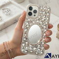3D Bling Sparkle Luxury Round Mirror Shiny Crystal Rhinestone Diamond Case for IPhone 12 Pro Max (6.7 Inch)