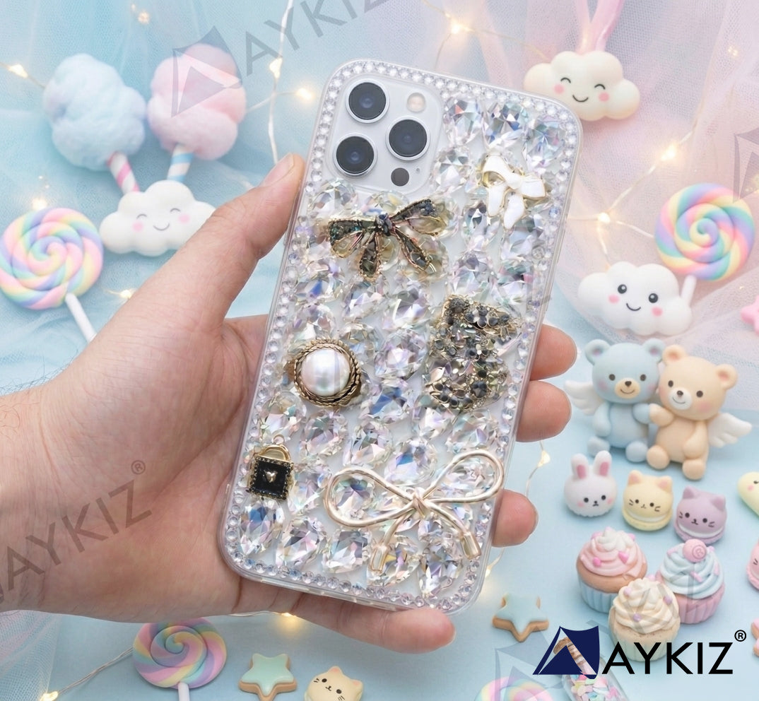 3D Bling Sparkle Luxury Ribbon Bow Crystal Rhinestone Diamond Back Case for IPhone 12 Pro Max (6.7 Inch)