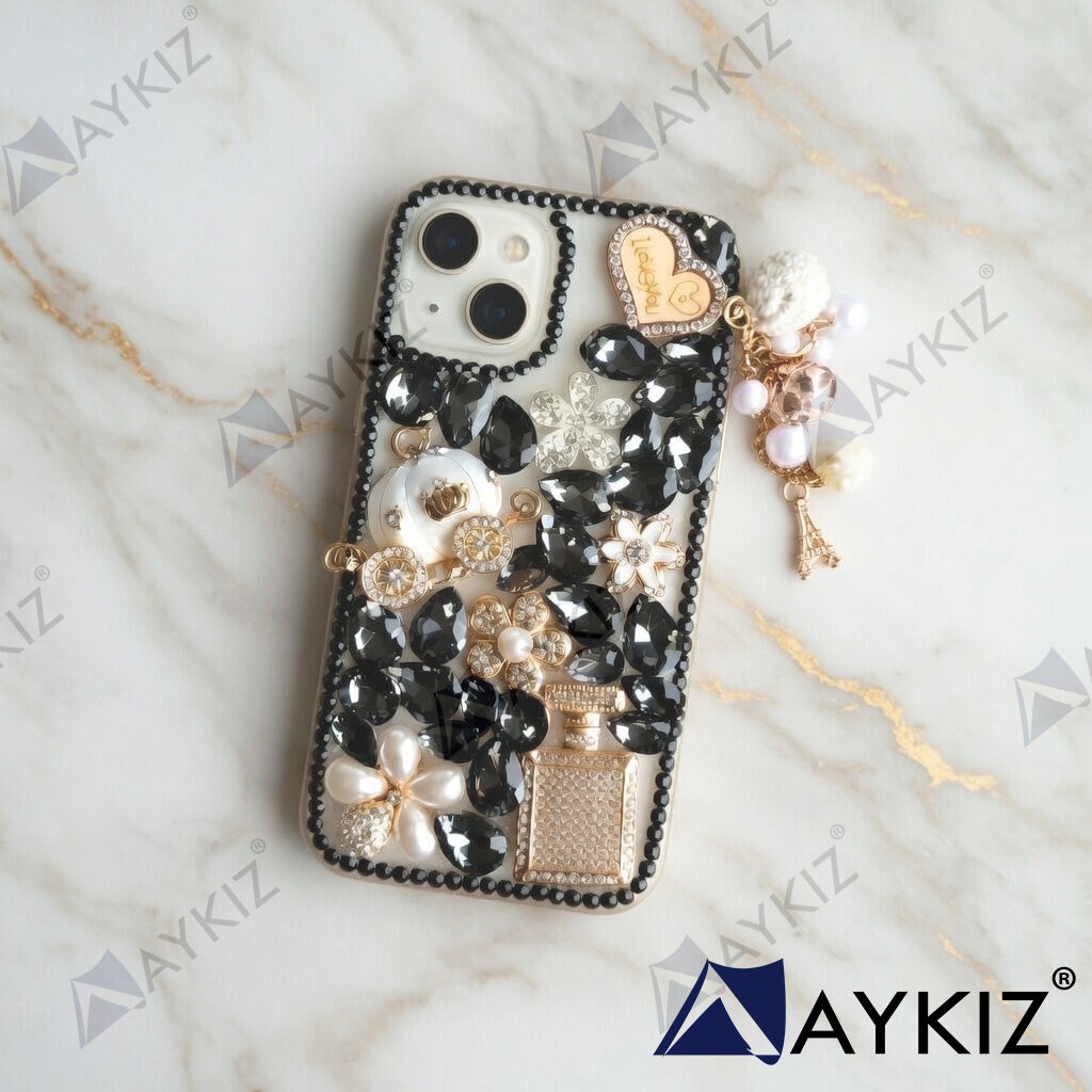 3D Bling Luxury Shiny Crystal Rhinestone Diamond Back Cover with Attractive keychain with Cutee Toy Car & Attractive Key Chain for IPhone 14 Plus (6.7 Inch)