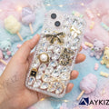 3D Bling Sparkle Luxury Ribbon Bow Crystal Rhinestone Diamond Back Case for IPhone 13 (6.1 Inch)