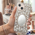 3D Bling Sparkle Luxury Round Mirror Shiny Crystal Rhinestone Diamond Case for IPhone 13 (6.1 Inch)