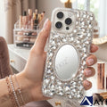 3D Bling Sparkle Luxury Round Mirror Shiny Crystal Rhinestone Diamond Case for IPhone 13 Pro (6.1 Inch)