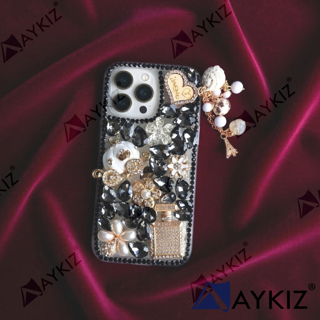 3D Bling Luxury Shiny Crystal Rhinestone Diamond Back Cover with Attractive keychain with Cutee Toy Car & Attractive Key Chain for IPhone 13 Pro (6.1 Inch)