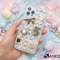 3D Bling Sparkle Luxury Ribbon Bow Crystal Rhinestone Diamond Back Case for IPhone 13 Pro (6.1 Inch)