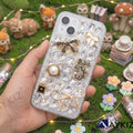 3D Bling Sparkle Luxury Ribbon Bow Crystal Rhinestone Diamond Back Case for IPhone 14 (6.1 Inch)