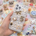 3D Bling Sparkle Luxury Ribbon Bow Crystal Rhinestone Diamond Back Case for IPhone 14 Pro (6.1 Inch)