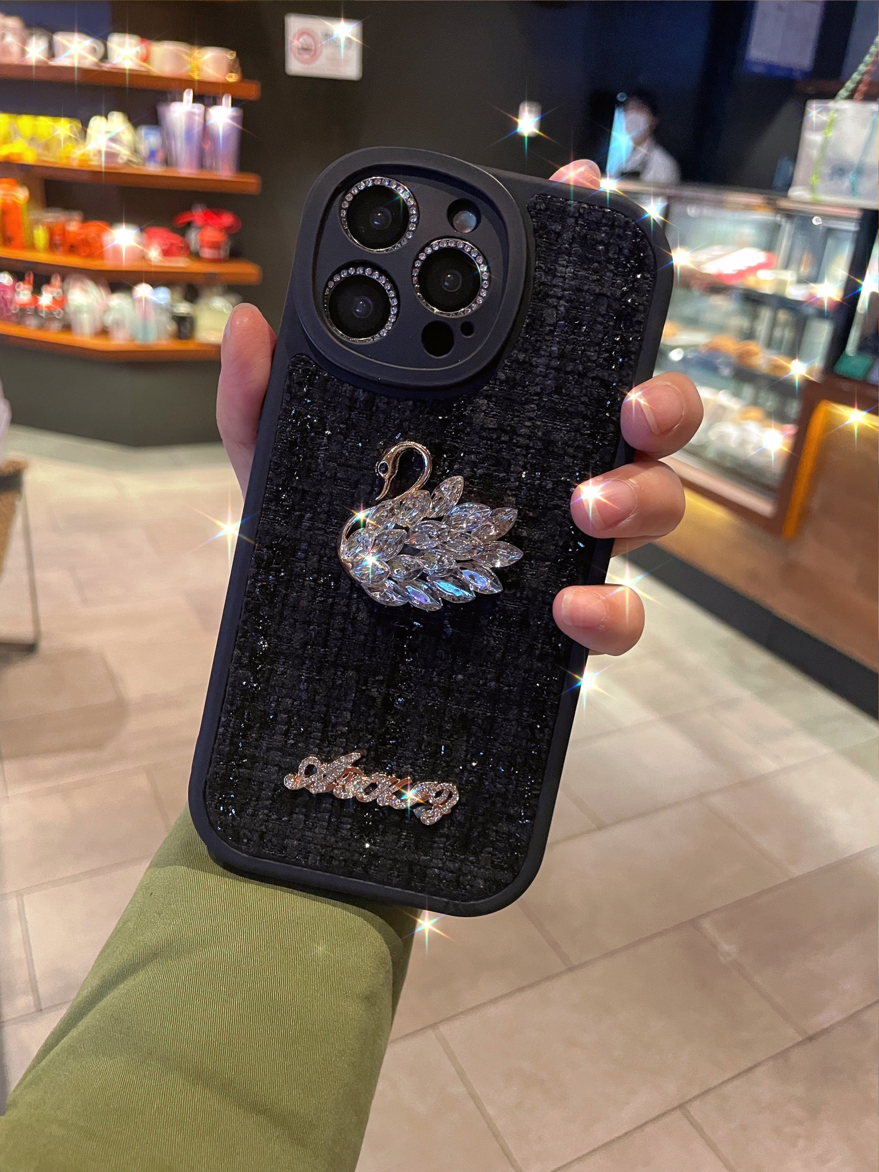 AYKIZ Designed Stylish Diamond Soft Back Cover with Camera Protection for Woman/Girls Black