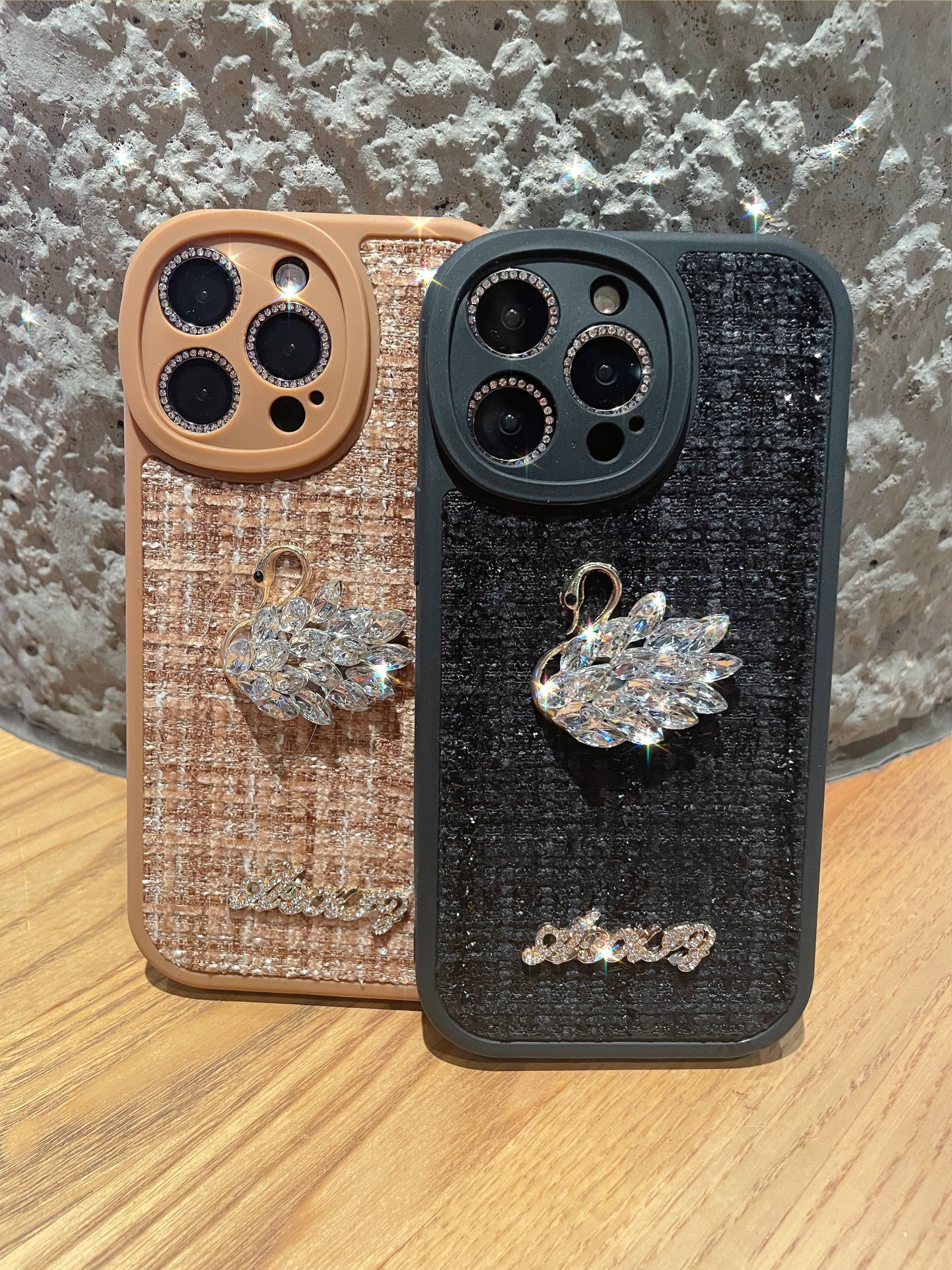 AYKIZ Designed Stylish Diamond Soft Back Cover with Camera Protection for Woman/Girls Gold Brown
