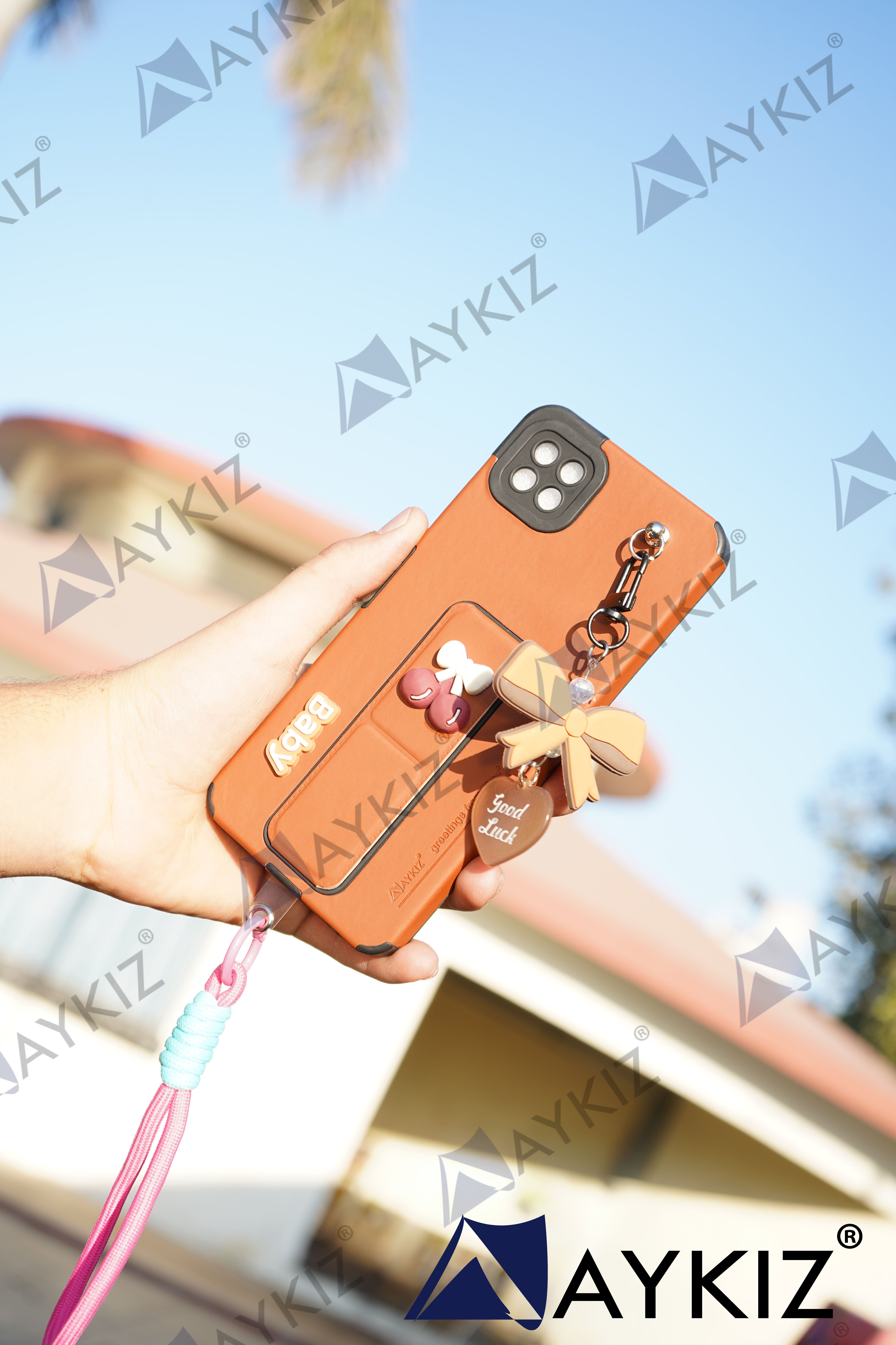 Hanging Cute Keychain Magnetic Stand & Finger Strap Back Cover for Samsung