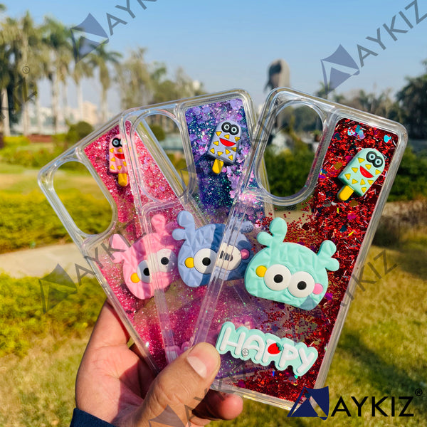 Glitter Character Phone Case Liquid Quicksand Glitter Sequin Protective Back Cover for Samsung