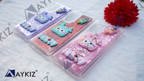 Glitter Character Phone Case Liquid Quicksand Glitter Sequin Protective Back Cover for Vivo X Series