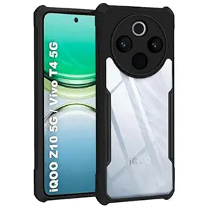 Vivo T4 5G/IQOO Z10 5G Back Case All four-sided drop protection Back Cover in Black Colour (Pack of 2)