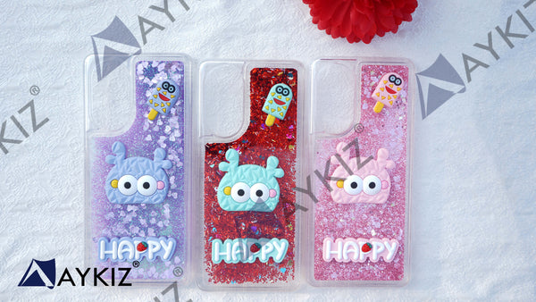 Glitter Character Phone Case Liquid Quicksand Glitter Sequin Protective Back Cover for Oppo