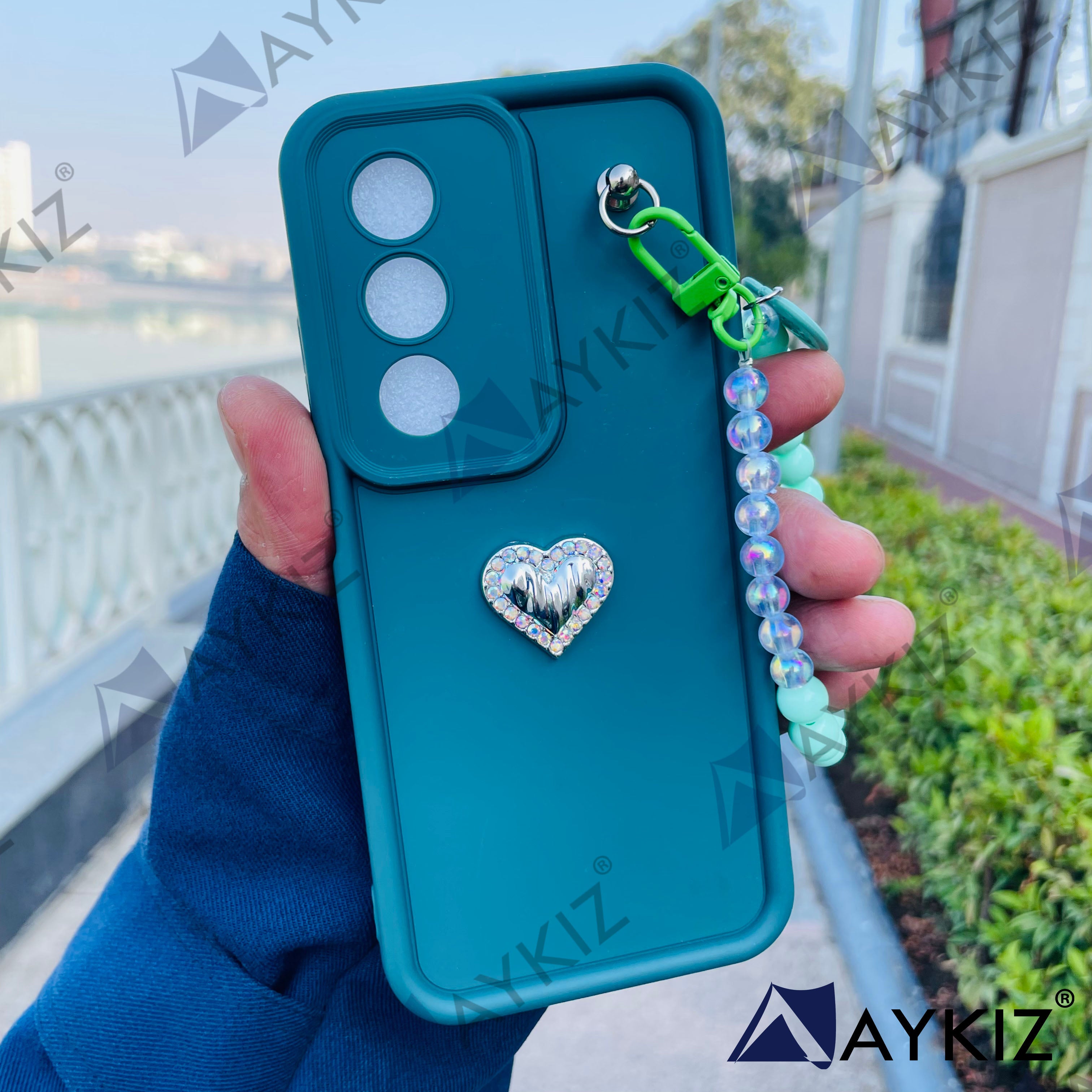 Decorative Heart Silicon Camera Protective Chain Case Back Cover for Samsung