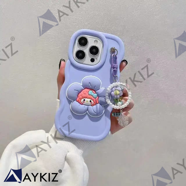 Creative Flower Design with Keychain Soft Case Protective Back Cover for IPhone