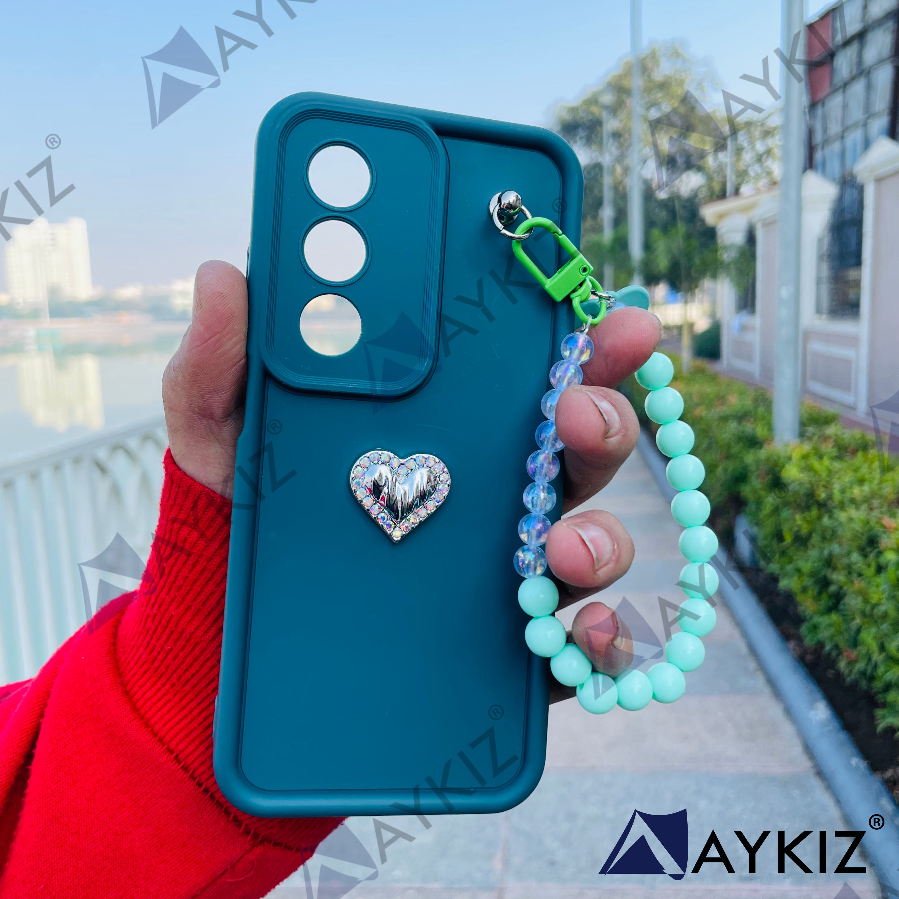 Decorative Heart Silicon Camera Protective Chain Case Back Cover for Realme