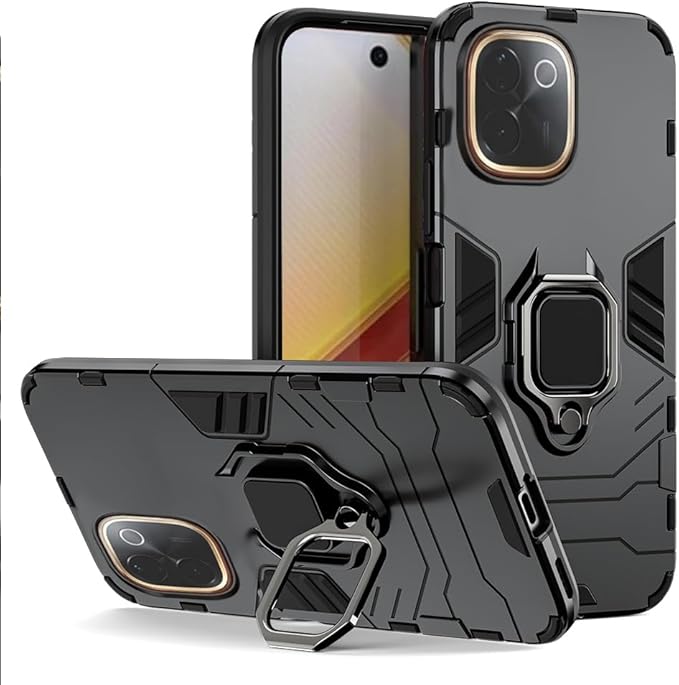 Aykiz Dual Layer Armor Defender Full Body Protective Back Case for iQOO Z9s Pro 5G / Vivo T3 Pro 5G Black