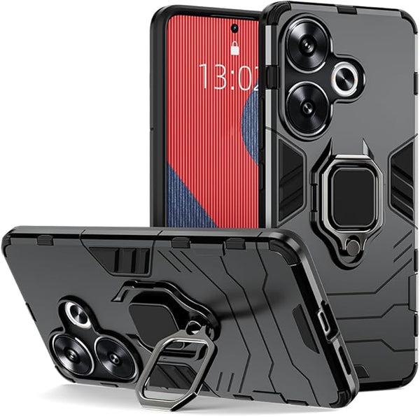 Aykiz Dual Layer Armor Defender Full Body Protective Back Case for Redmi 13/POCO M6 Plus 5G Black