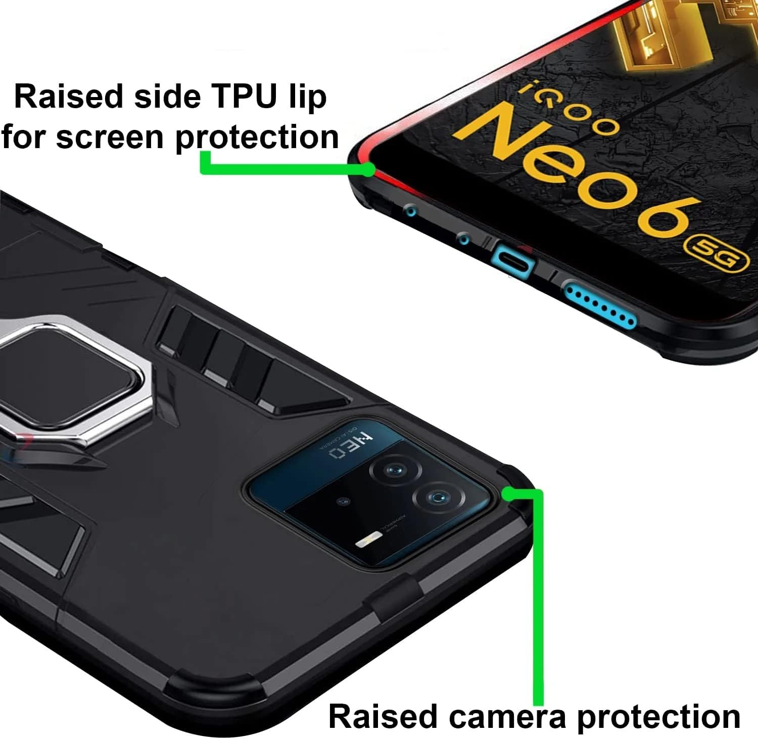 Aykiz Dual Layer Armor Defender Full Body Protective Back Case for IQOO Neo 6 5G Black