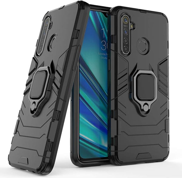 Aykiz Dual Layer Armor Defender Full Body Protective Back Case for Realme 5 Pro Black