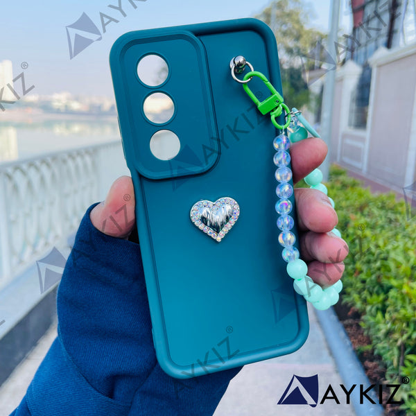 Decorative Heart Silicon Camera Protective Chain Case Back Cover for Samsung