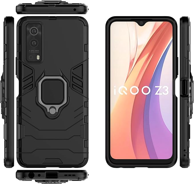 Aykiz Dual Layer Armor Defender Full Body Protective Back Case for IQOO Z3 Black