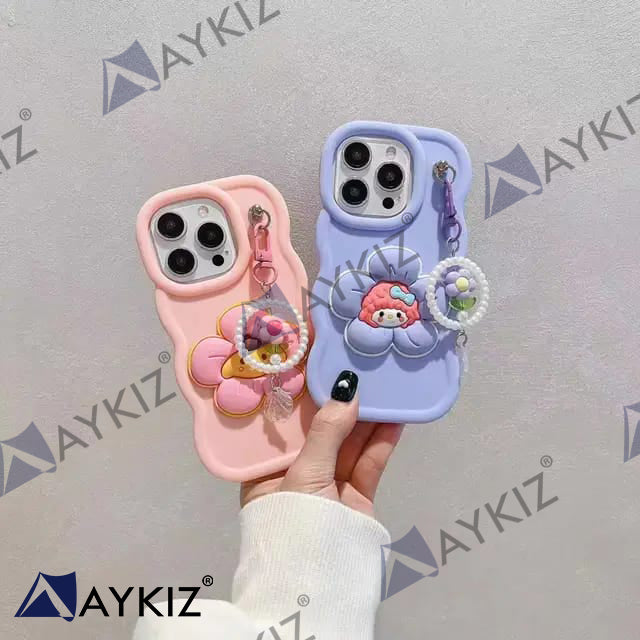 Creative Flower Design with Keychain Soft Case Protective Back Cover for IPhone