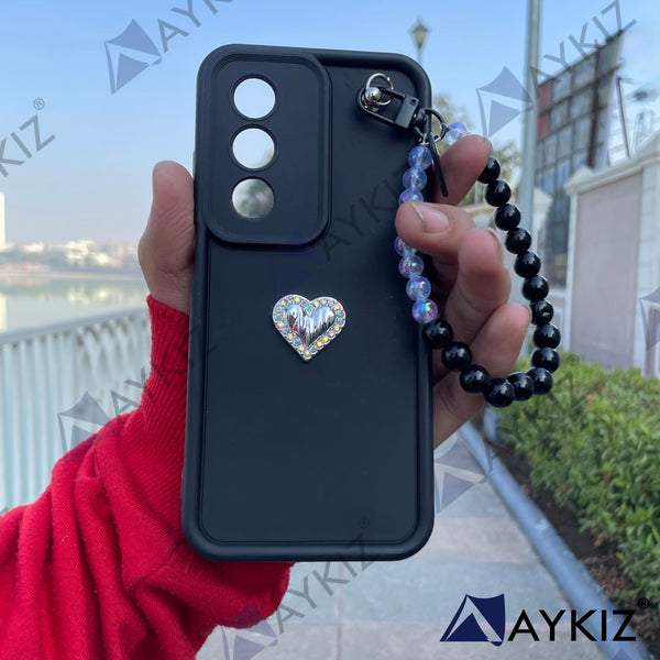 Decorative Heart Silicon Camera Protective Chain Case Back Cover for Oppo A3 Pro 5G