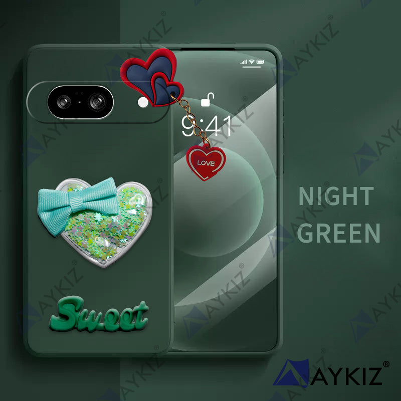 Aykiz Soft Heart Keychain Star Glitter Back Cover for Google Pixel 7A