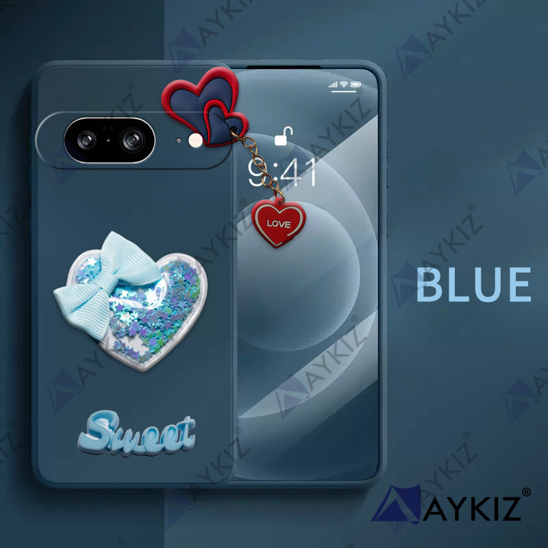 Aykiz Soft Heart Keychain Star Glitter Back Cover for Google Pixel 8
