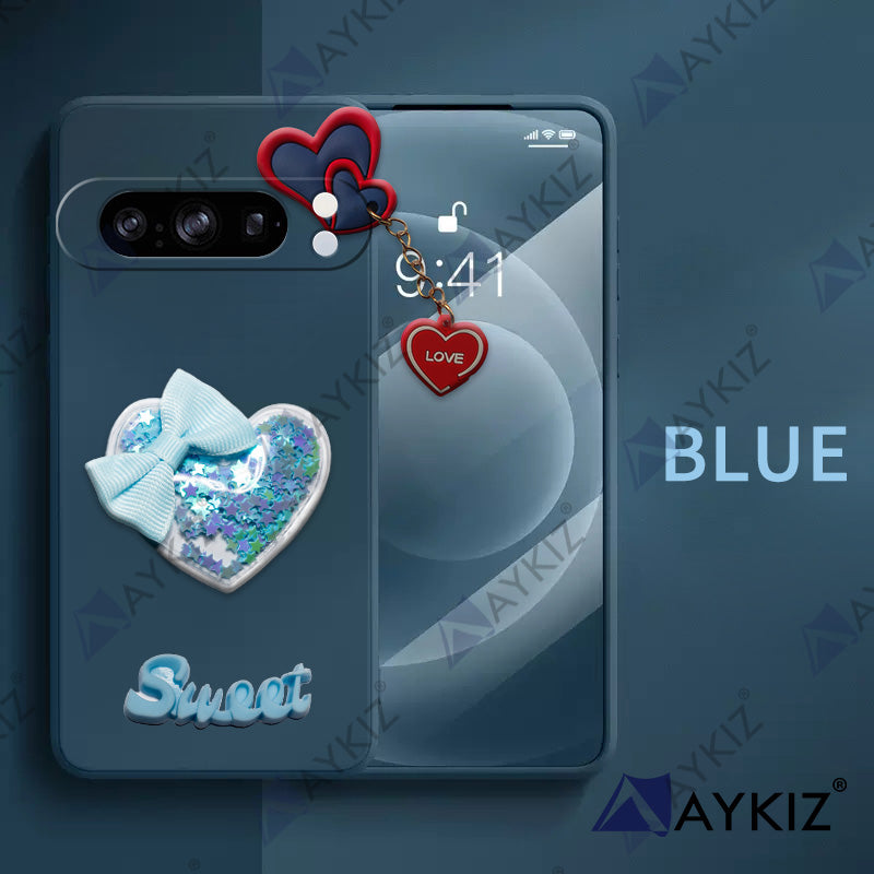Aykiz Soft Heart Keychain Star Glitter Back Cover for Google Pixel 8 Pro