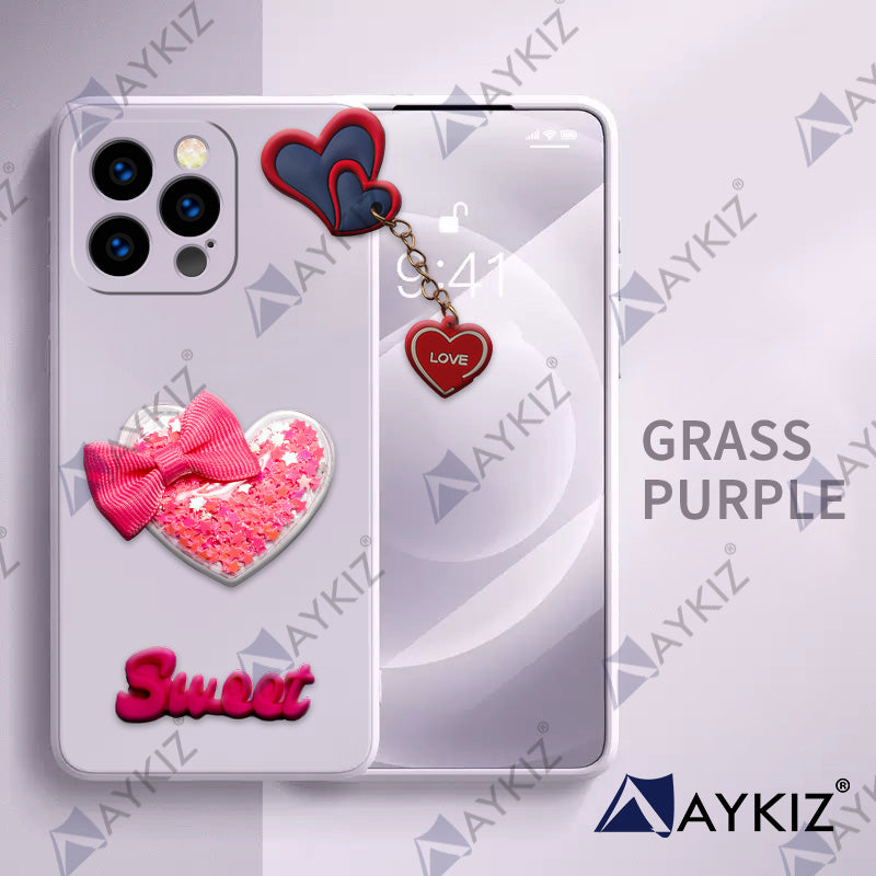Aykiz Soft Heart Keychain Star Glitter Back Cover for IPhone 14 Pro Max