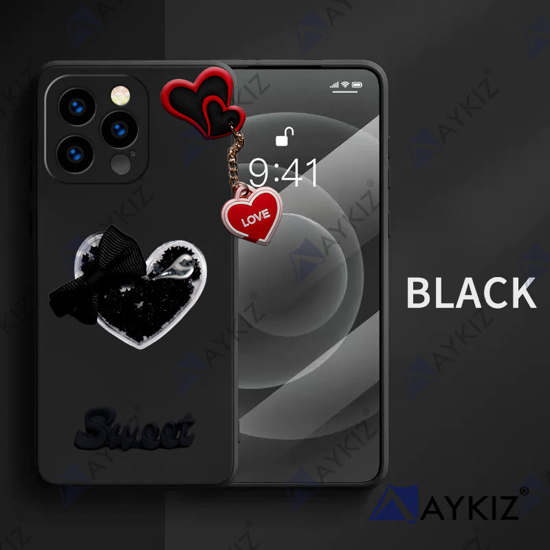 Aykiz Soft Heart Keychain Star Glitter Back Cover for IPhone 15 Pro