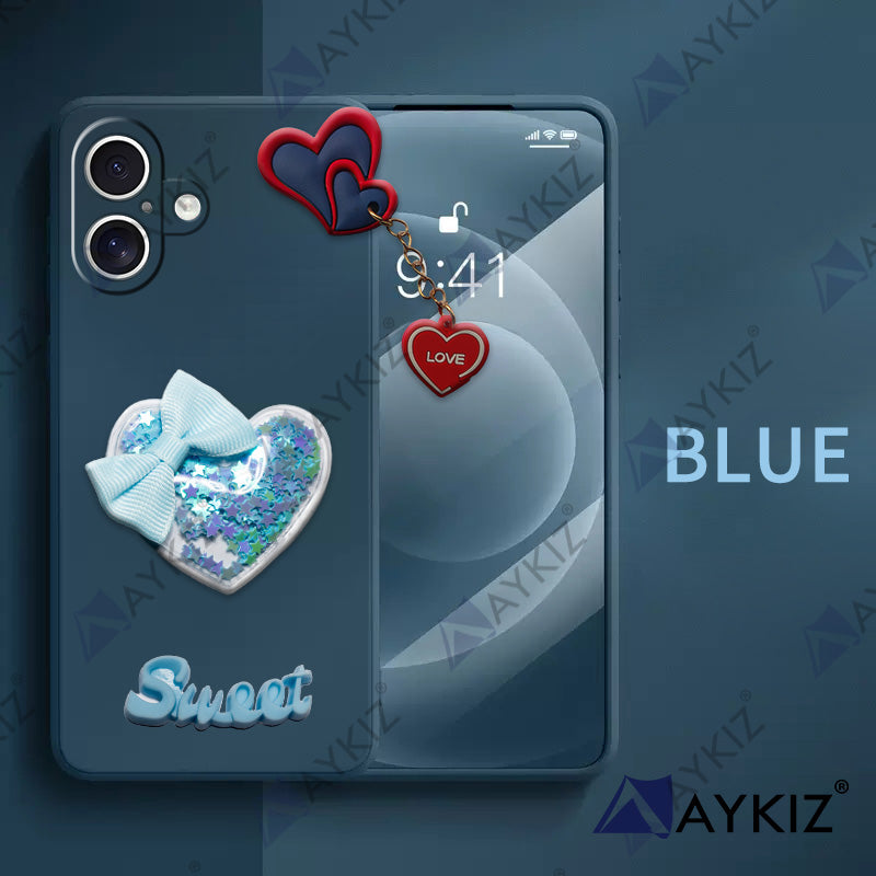 Aykiz Soft Heart Keychain Star Glitter Back Cover for IPhone 16